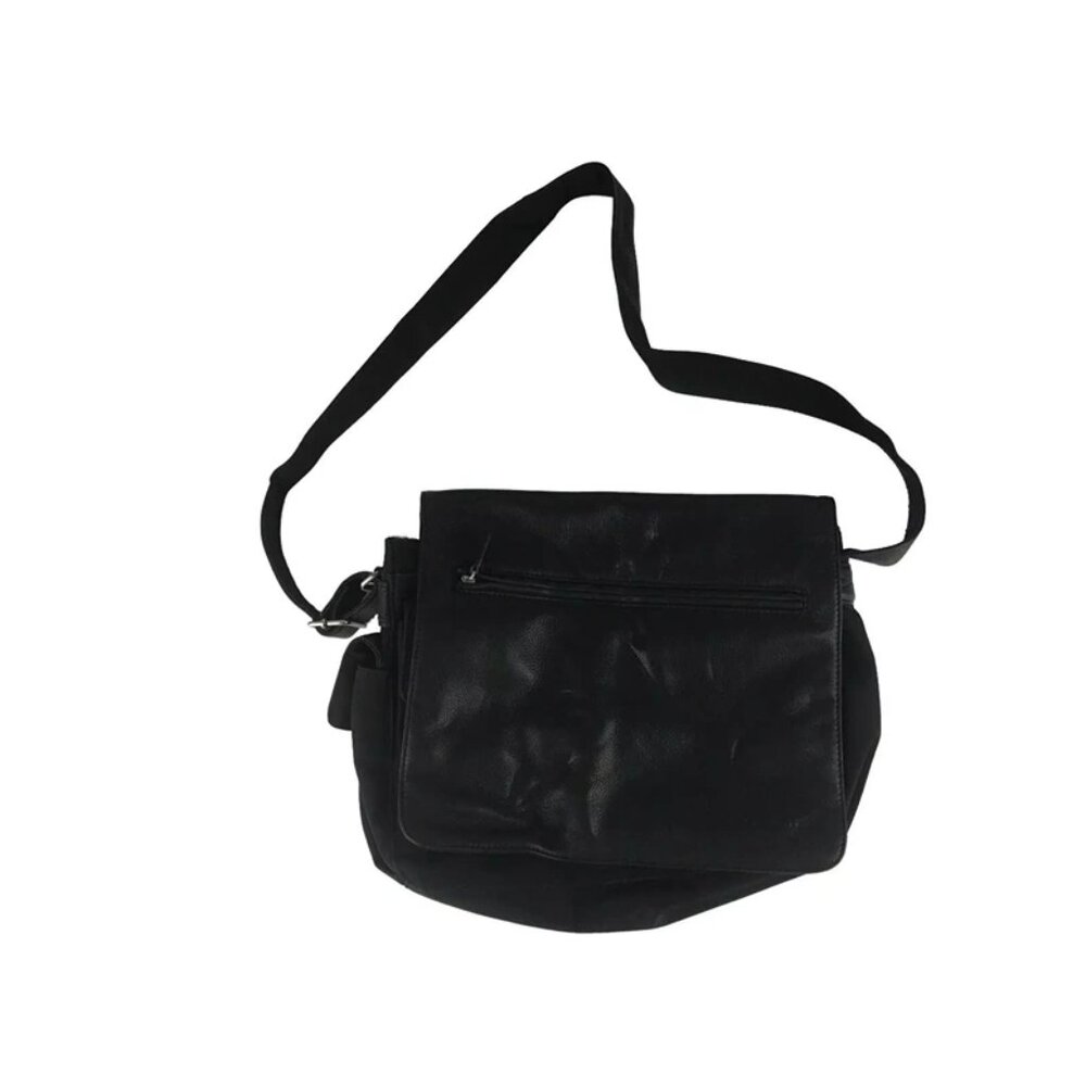 Fossil Unisex Adult Black Leather Flap‎ Adjustable Strap Crossbody Bag Size L